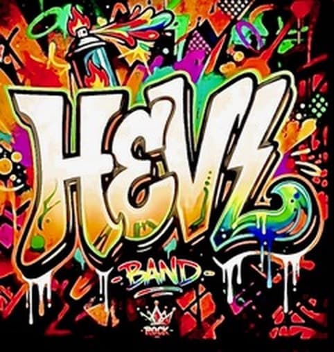 HEVL band logo: the letters HEVL in bright graffiti lettering over a burst of spray-paint color.