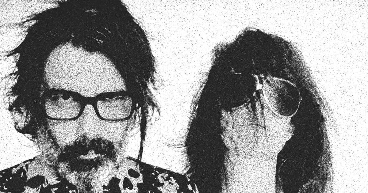 Hollow Shift, an Athens duo, in a high-contrast, grainy black-and-white portrait.