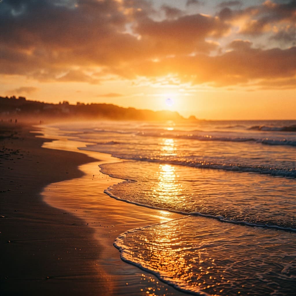 Golden Hour cover: a wet beach at sunset, the tide a bright line of gold under a low sun.